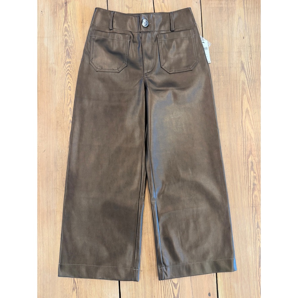 Maeve The Colette Faux Leather Wide Leg Pants Brown 25P Petite OB2144200 NWT